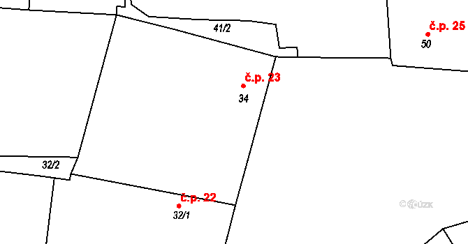 Honice 23, Stochov na parcele st. 34 v KÚ Honice, Katastrální mapa