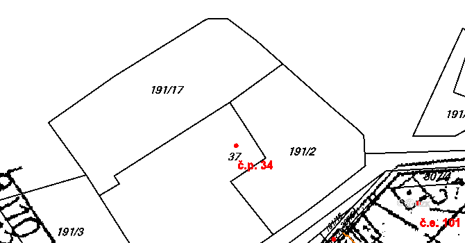Zdeslavice 34, Chlístovice na parcele st. 37 v KÚ Zdeslavice u Chlístovic, Katastrální mapa