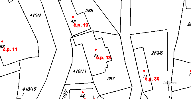 Talmberk 13, Samopše na parcele st. 43 v KÚ Talmberk, Katastrální mapa