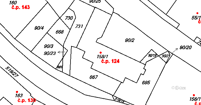 Železná Ruda 124 na parcele st. 158/1 v KÚ Železná Ruda, Katastrální mapa