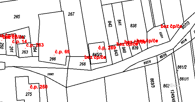 Žádovice 289 na parcele st. 845/2 v KÚ Žádovice, Katastrální mapa