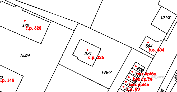 Dobronín 325 na parcele st. 374 v KÚ Dobronín, Katastrální mapa