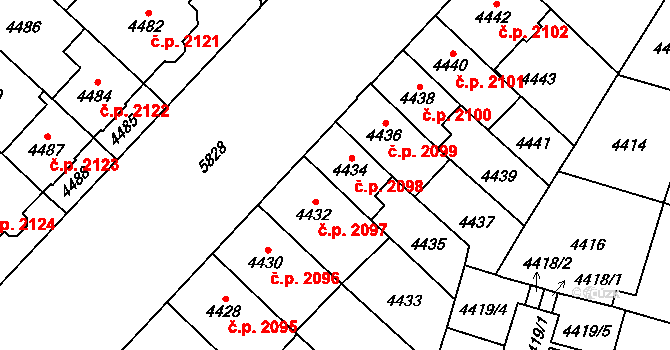 Jihlava 2098 na parcele st. 4434 v KÚ Jihlava, Katastrální mapa