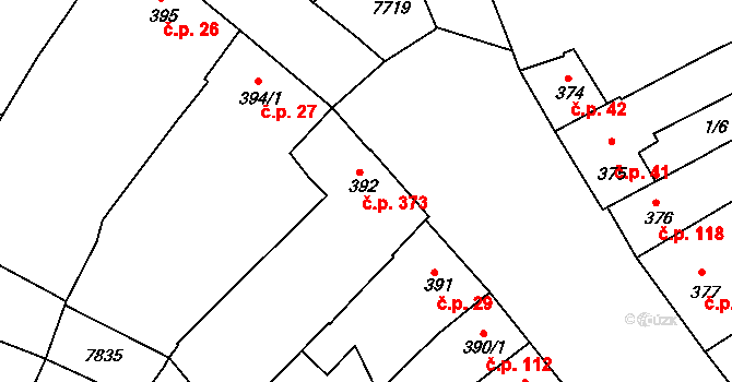 Telč-Podolí 373, Telč na parcele st. 392 v KÚ Telč, Katastrální mapa