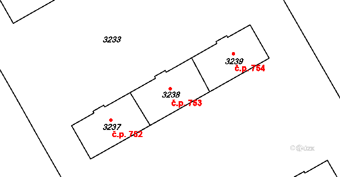 Lyžbice 753, Třinec na parcele st. 3238 v KÚ Lyžbice, Katastrální mapa