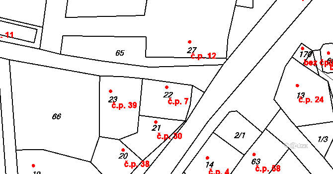 Vonoklasy 7 na parcele st. 22 v KÚ Vonoklasy, Katastrální mapa