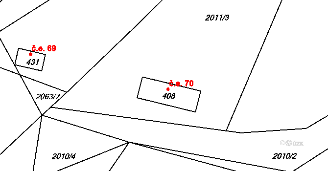 Heřmanice v Podještědí 70, Jablonné v Podještědí na parcele st. 408 v KÚ Heřmanice v Podještědí, Katastrální mapa