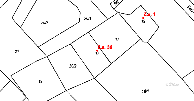 Lvová 36, Jablonné v Podještědí na parcele st. 17 v KÚ Lvová, Katastrální mapa