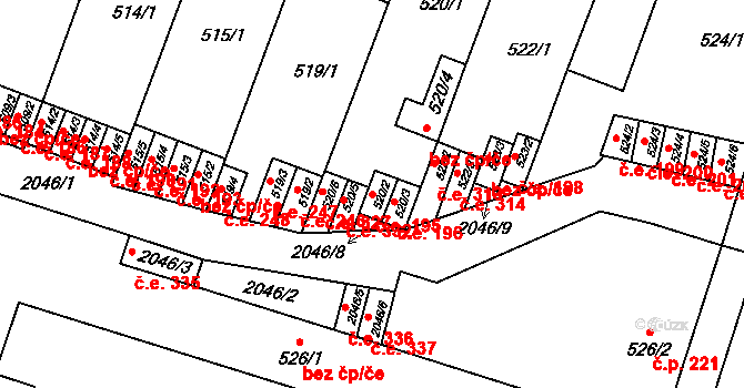 Modřice 195 na parcele st. 520/2 v KÚ Modřice, Katastrální mapa