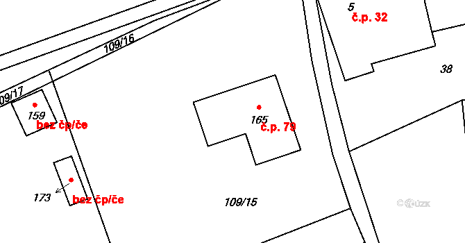 Žižice 79 na parcele st. 165 v KÚ Žižice, Katastrální mapa