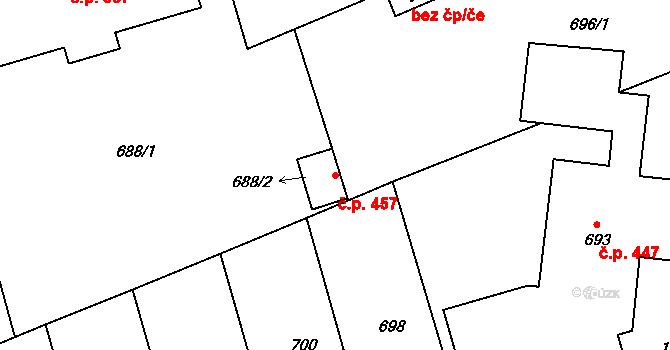 Žabčice 457 na parcele st. 688/2 v KÚ Žabčice, Katastrální mapa