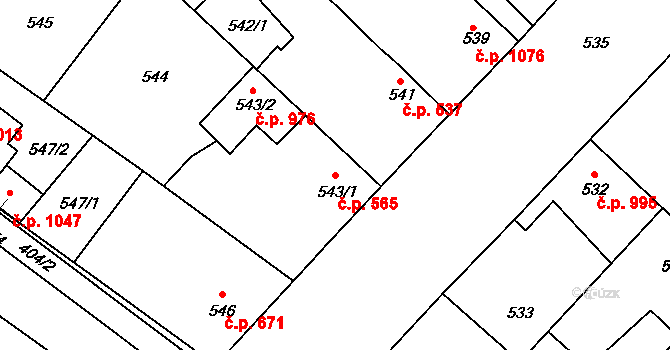 Lužice 565 na parcele st. 543/1 v KÚ Lužice u Hodonína, Katastrální mapa