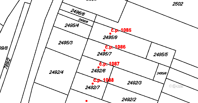 Svatobořice 1086, Svatobořice-Mistřín na parcele st. 2495/7 v KÚ Svatobořice, Katastrální mapa