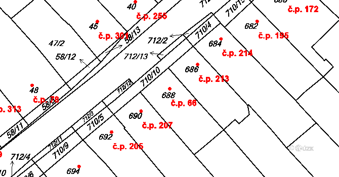 Zarazice 66, Veselí nad Moravou na parcele st. 688 v KÚ Zarazice, Katastrální mapa