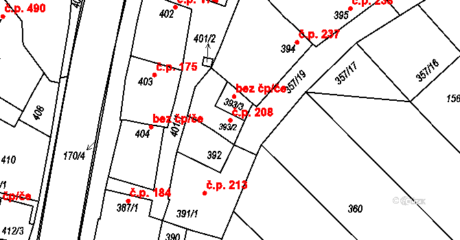 Vnorovy 208 na parcele st. 393/2 v KÚ Vnorovy, Katastrální mapa