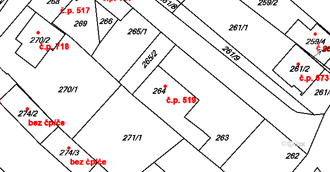 Vnorovy 519 na parcele st. 264 v KÚ Vnorovy, Katastrální mapa