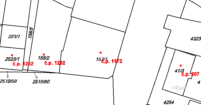 Kyjov 1172 na parcele st. 157/1 v KÚ Kyjov, Katastrální mapa