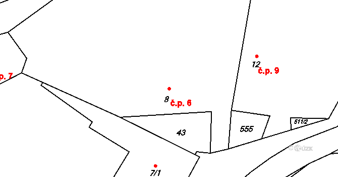 Blevice 6 na parcele st. 8 v KÚ Blevice, Katastrální mapa