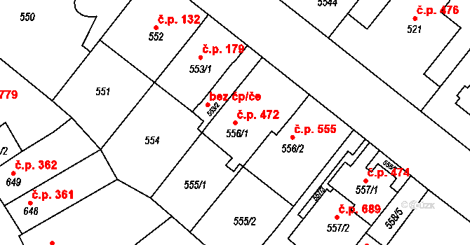 Vyškov-Předměstí 472, Vyškov na parcele st. 556/1 v KÚ Vyškov, Katastrální mapa