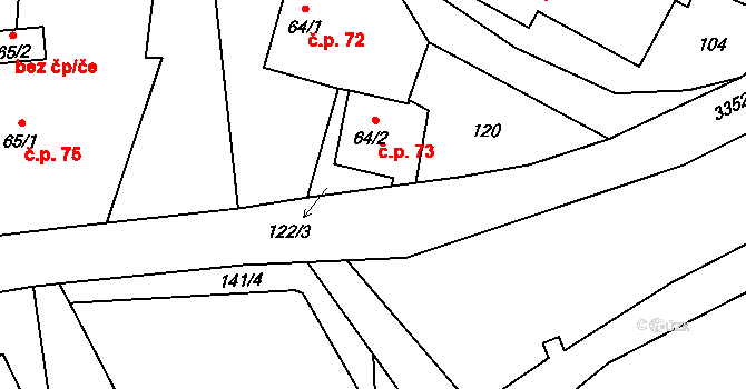Bohušov 73 na parcele st. 64/2 v KÚ Bohušov, Katastrální mapa