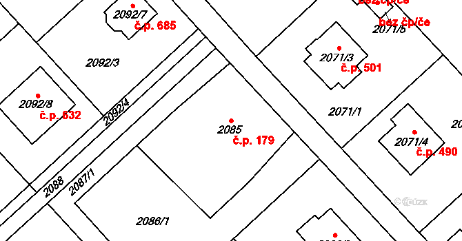 Fryčovice 179 na parcele st. 2085 v KÚ Fryčovice, Katastrální mapa