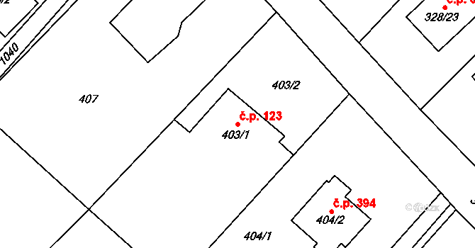 Krmelín 123 na parcele st. 403/1 v KÚ Krmelín, Katastrální mapa