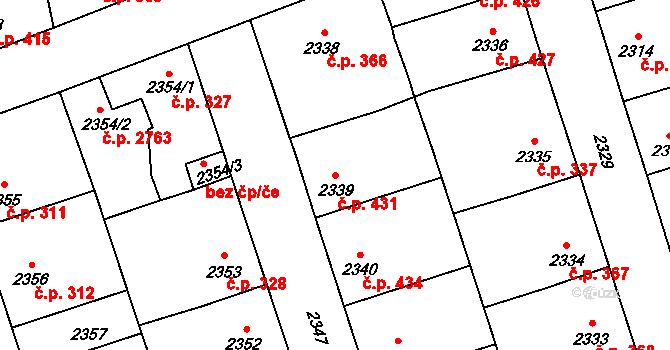 Kročehlavy 431, Kladno na parcele st. 2339 v KÚ Kročehlavy, Katastrální mapa