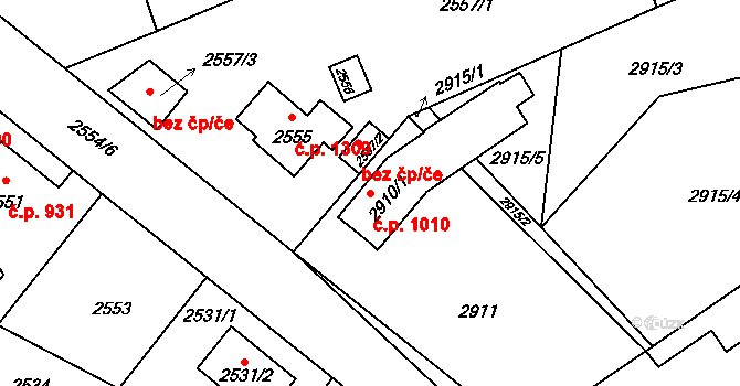 Úvaly 1010 na parcele st. 2910/1 v KÚ Úvaly u Prahy, Katastrální mapa
