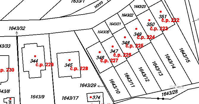 Břilice 227, Třeboň na parcele st. 346 v KÚ Břilice, Katastrální mapa