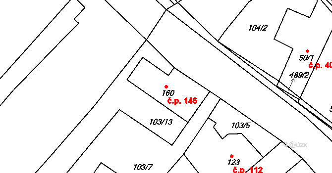 Lahošť 146 na parcele st. 160 v KÚ Lahošť, Katastrální mapa
