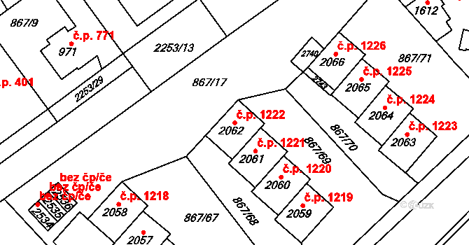 Lomnice nad Popelkou 1222 na parcele st. 2062 v KÚ Lomnice nad Popelkou, Katastrální mapa