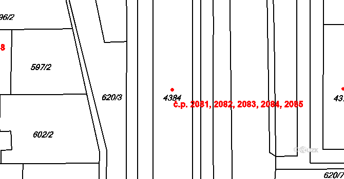 Blansko 2081,2082,2083,2084, na parcele st. 4384 v KÚ Blansko, Katastrální mapa