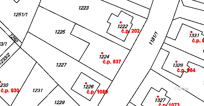 Mnichovo Hradiště 537 na parcele st. 1224 v KÚ Mnichovo Hradiště, Katastrální mapa