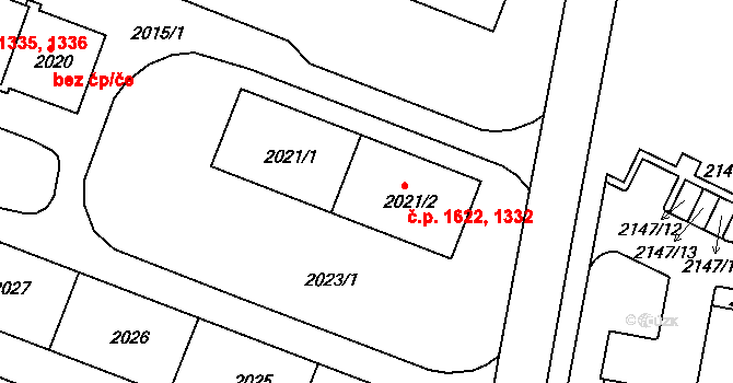 Tachov 1332,1622 na parcele st. 2021/2 v KÚ Tachov, Katastrální mapa