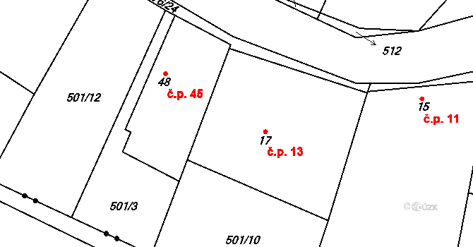 Podoliby 13, Králíky na parcele st. 17 v KÚ Podoliby, Katastrální mapa
