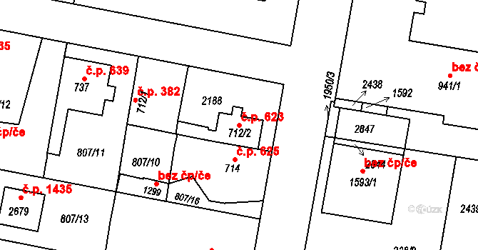 Třebechovice pod Orebem 623 na parcele st. 712/2 v KÚ Třebechovice pod Orebem, Katastrální mapa