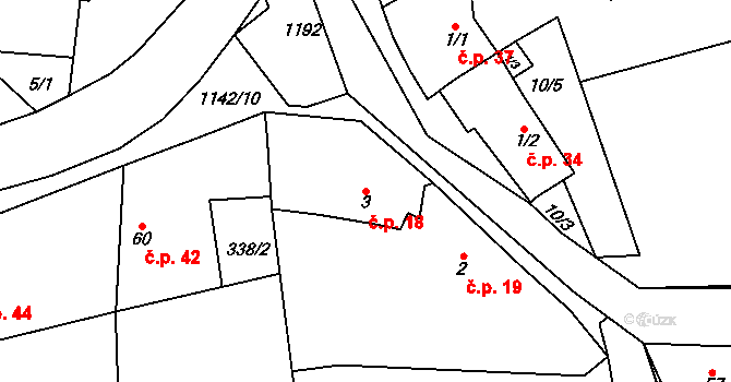 Kozolupy 18, Vysoký Újezd na parcele st. 3 v KÚ Kozolupy, Katastrální mapa