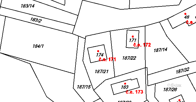 Voltýřov 171, Klučenice na parcele st. 174 v KÚ Voltýřov, Katastrální mapa