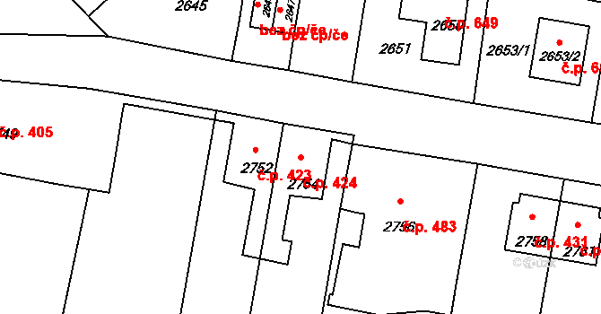 Mimoň I 424, Mimoň na parcele st. 2754 v KÚ Mimoň, Katastrální mapa