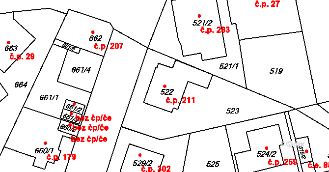 Děčín VII-Chrochvice 211, Děčín na parcele st. 522 v KÚ Chrochvice, Katastrální mapa