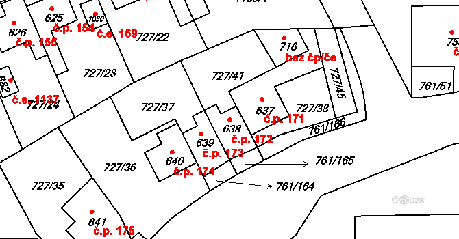 Děčín IX-Bynov 172, Děčín na parcele st. 638 v KÚ Bynov, Katastrální mapa