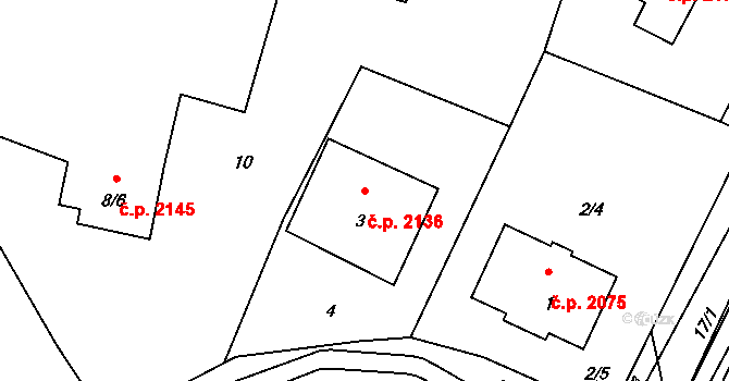 Rožnov pod Radhoštěm 2136 na parcele st. 3 v KÚ Hážovice, Katastrální mapa