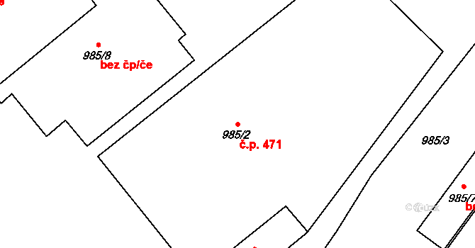 Březnice 471 na parcele st. 985/2 v KÚ Březnice, Katastrální mapa
