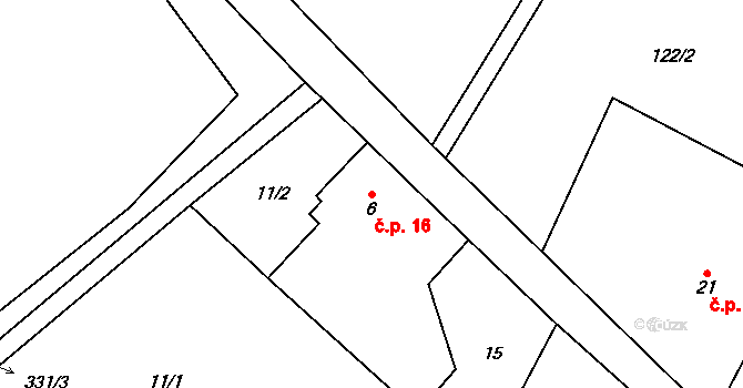 Blanička 16, Rodná na parcele st. 6 v KÚ Blanička, Katastrální mapa