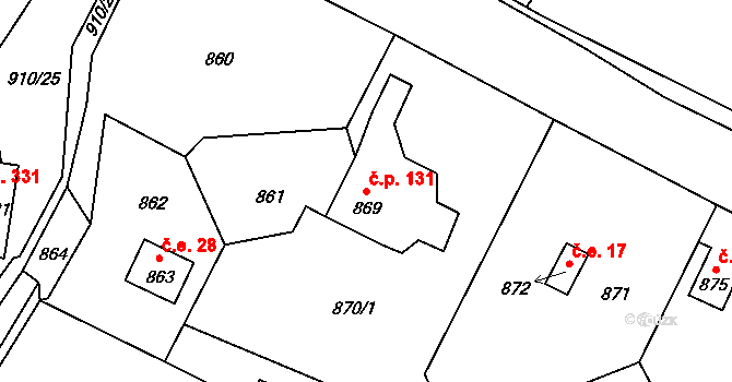 Brná 131, Ústí nad Labem na parcele st. 869 v KÚ Brná nad Labem, Katastrální mapa