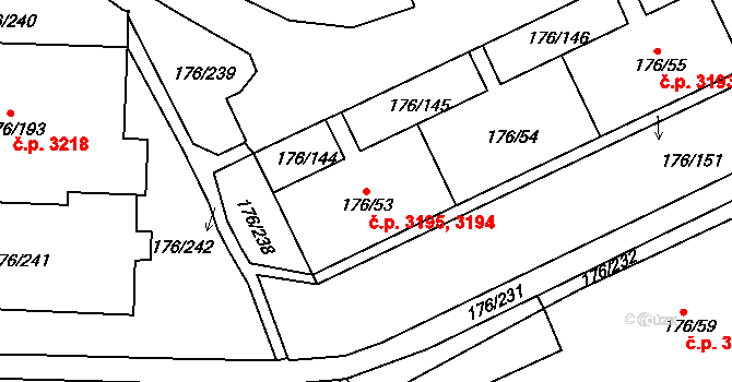 Severní Terasa 3194,3195, Ústí nad Labem na parcele st. 176/53 v KÚ Dobětice, Katastrální mapa