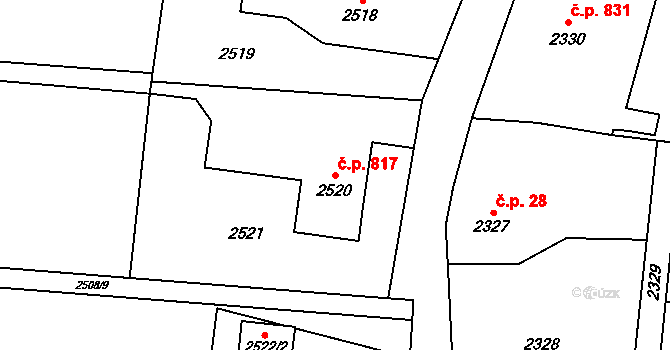 Dolní Lutyně 817 na parcele st. 2520 v KÚ Dolní Lutyně, Katastrální mapa