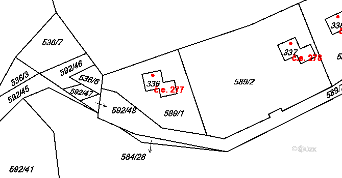 Chocerady 277 na parcele st. 336 v KÚ Chocerady, Katastrální mapa