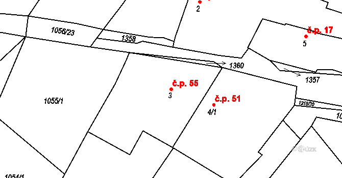 Kozlov 55, Střelské Hoštice na parcele st. 3 v KÚ Kozlov nad Otavou, Katastrální mapa
