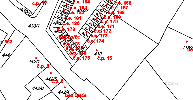 Miřetice u Klášterce nad Ohří 15, Klášterec nad Ohří na parcele st. 410 v KÚ Miřetice u Klášterce nad Ohří, Katastrální mapa
